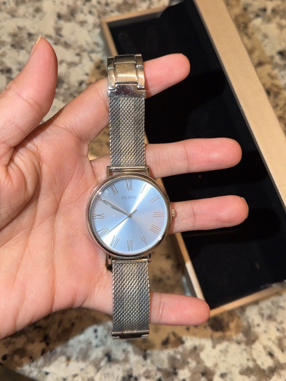 Guess Women's Silver Mesh Strap Watch with Silver Dial
